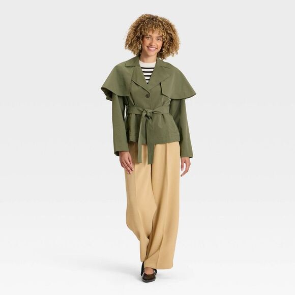 Open Box - A New Day - Women's Short Cape Trench - A New Day Olive S Olive - Picture 3 of 3